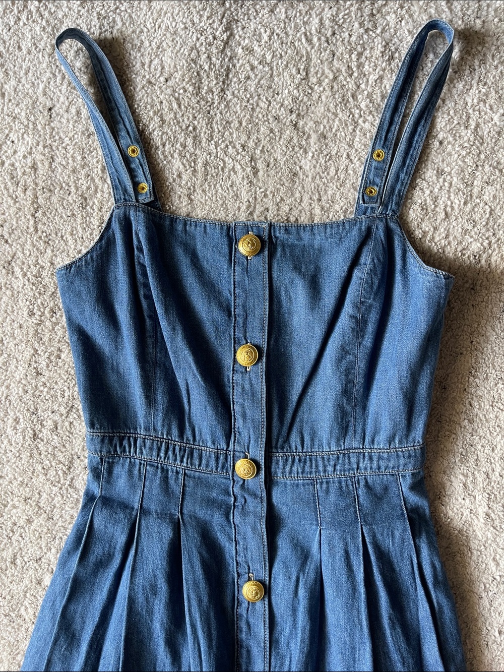 L’agence Esmeralda Pinafore Dress Denim Midi in Stokes - Picture 4 of 9